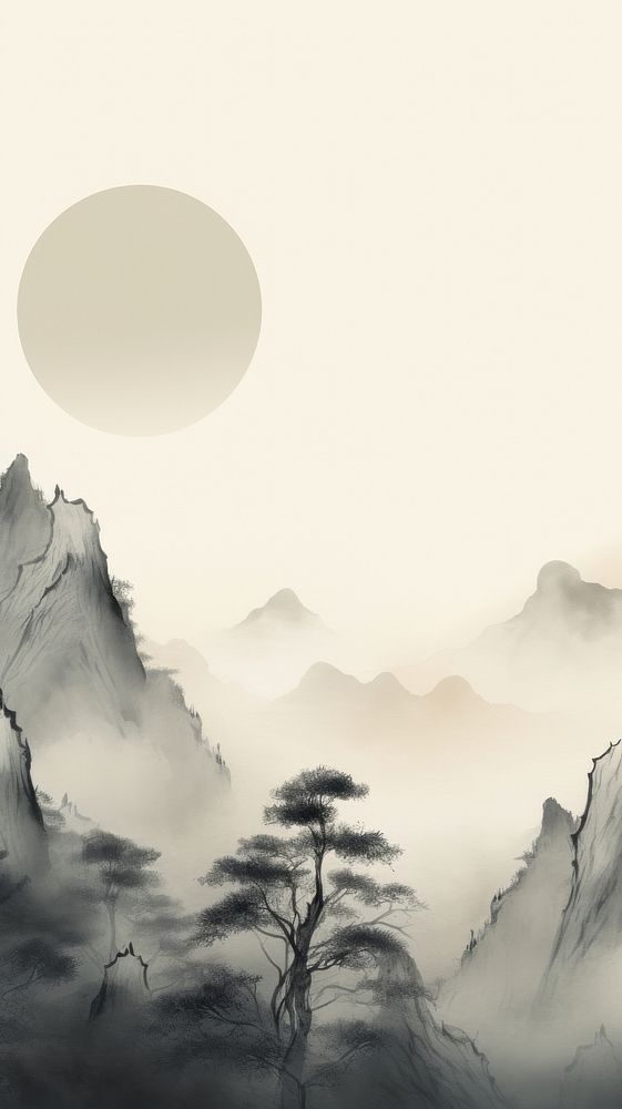 Mountain range with the moon landscape outdoors drawing.