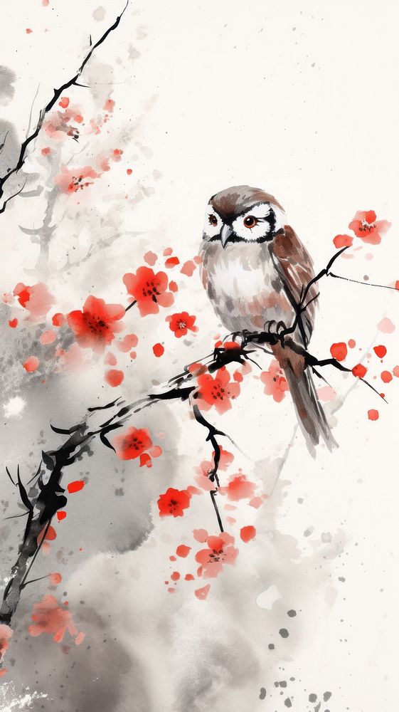 Outdoors painting blossom sparrow.