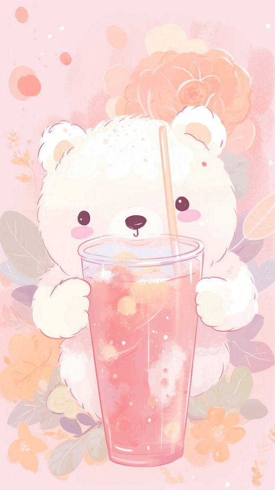  Bear drinking bubble tea cute refreshment outdoors. AI generated Image by rawpixel.