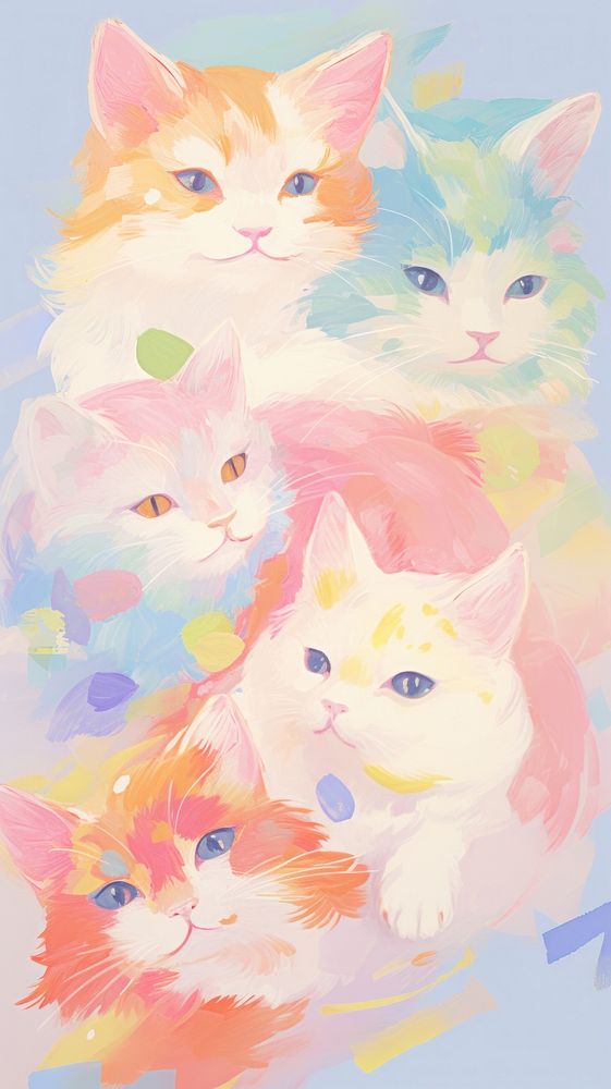  Cats painting drawing animal. AI generated Image by rawpixel.