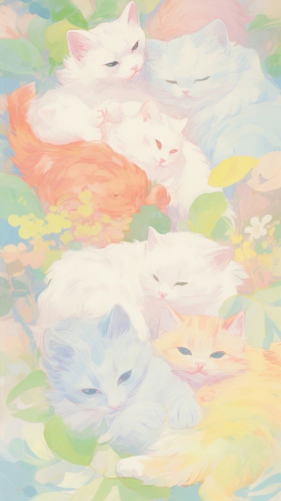  Cats backgrounds painting drawing. AI generated Image by rawpixel.