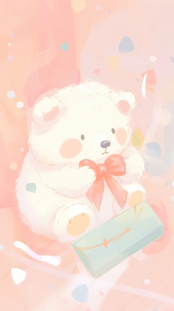  Chubby bear with read bow mammal cute toy. AI generated Image by rawpixel.