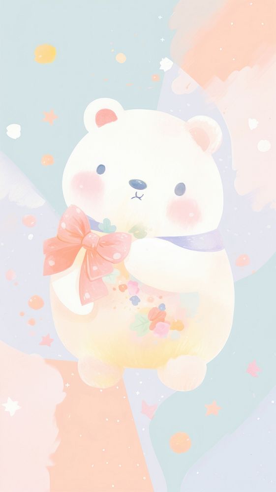  Chubby bear with read bow animal mammal nature. AI generated Image by rawpixel.