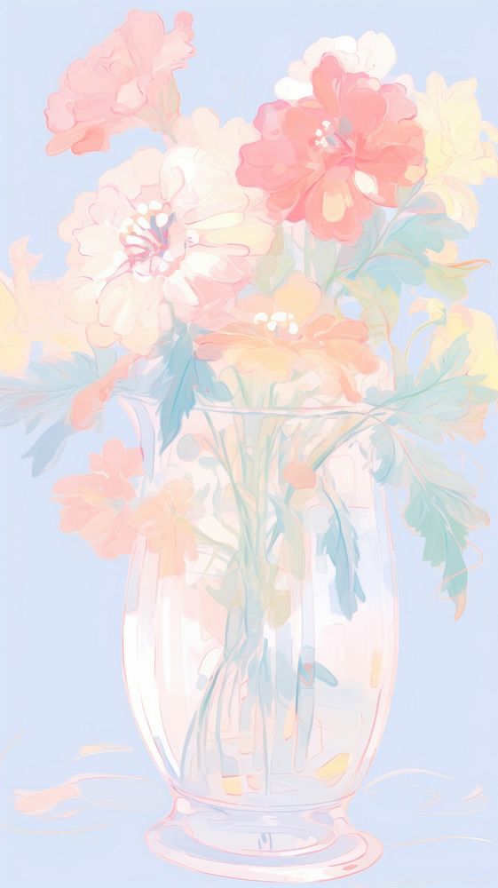  Flowers in the glass vase painting pattern drawing. AI generated Image by rawpixel.