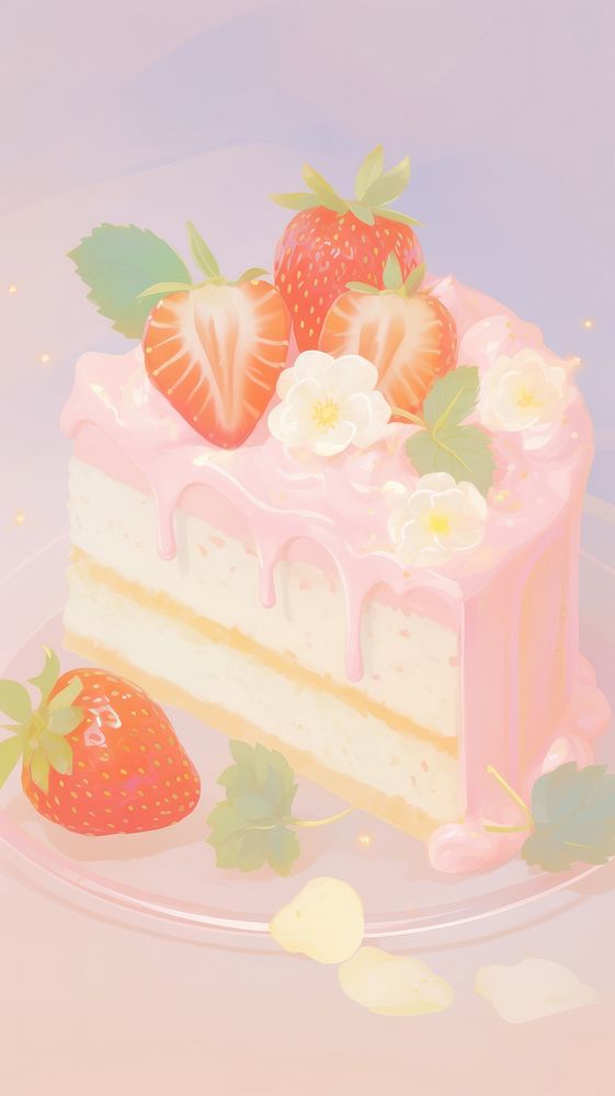  Strawberry cake dessert fruit cream. AI generated Image by rawpixel.