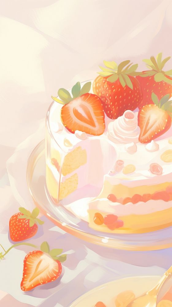  Strawberry cake dessert fruit food. AI generated Image by rawpixel.