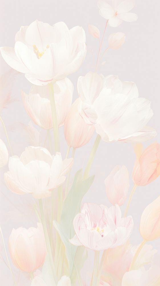  Tulips with white rabbits backgrounds blossom pattern. 