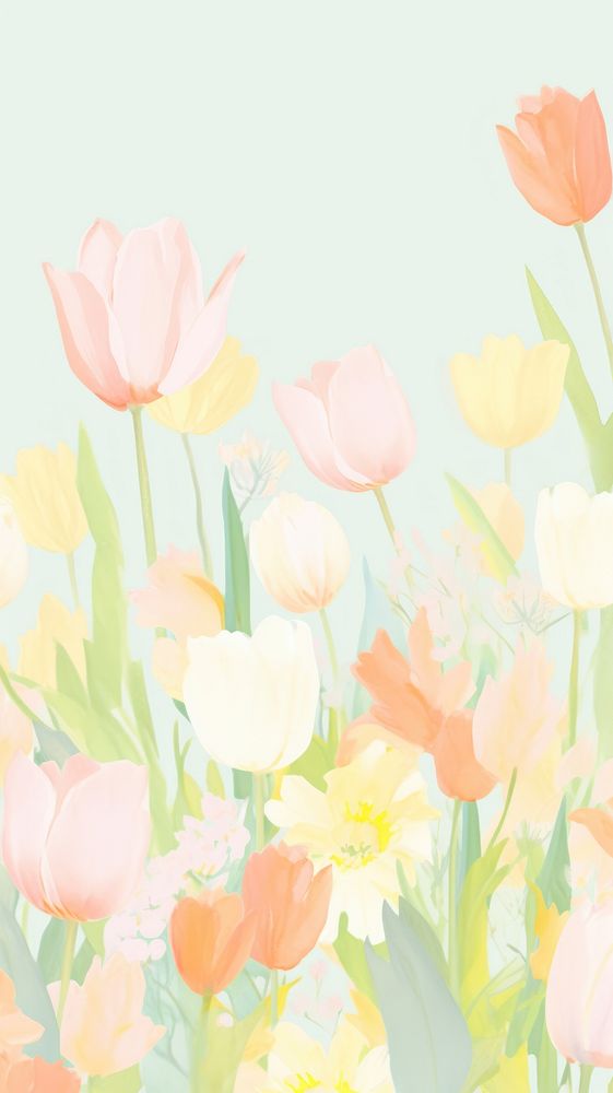  Tulips with white rabbits backgrounds pattern flower. AI generated Image by rawpixel.