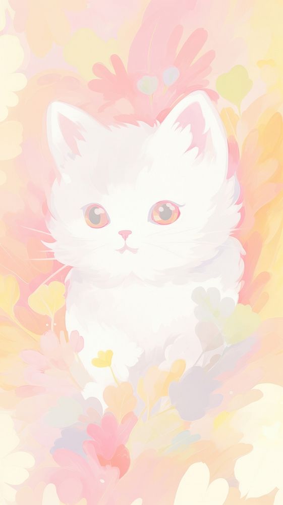  White cat backgrounds drawing animal. AI generated Image by rawpixel.