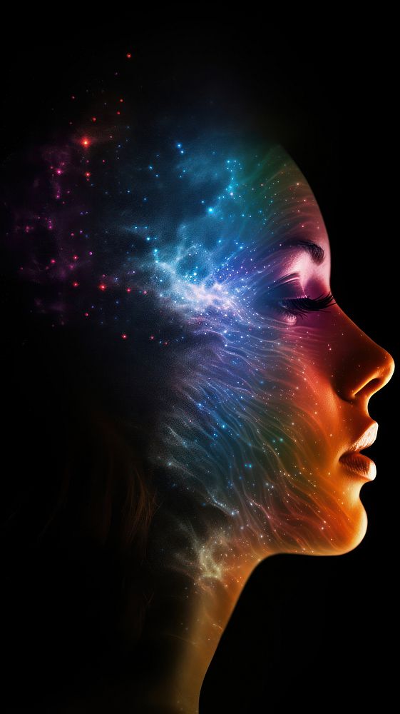 Galaxy illusion of womans face portrait universe nebula. AI generated Image by rawpixel.