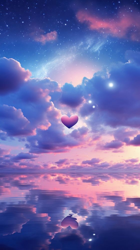  Fantasy evening sky background with heart shaped clouds backgrounds landscape astronomy. AI generated Image by rawpixel.