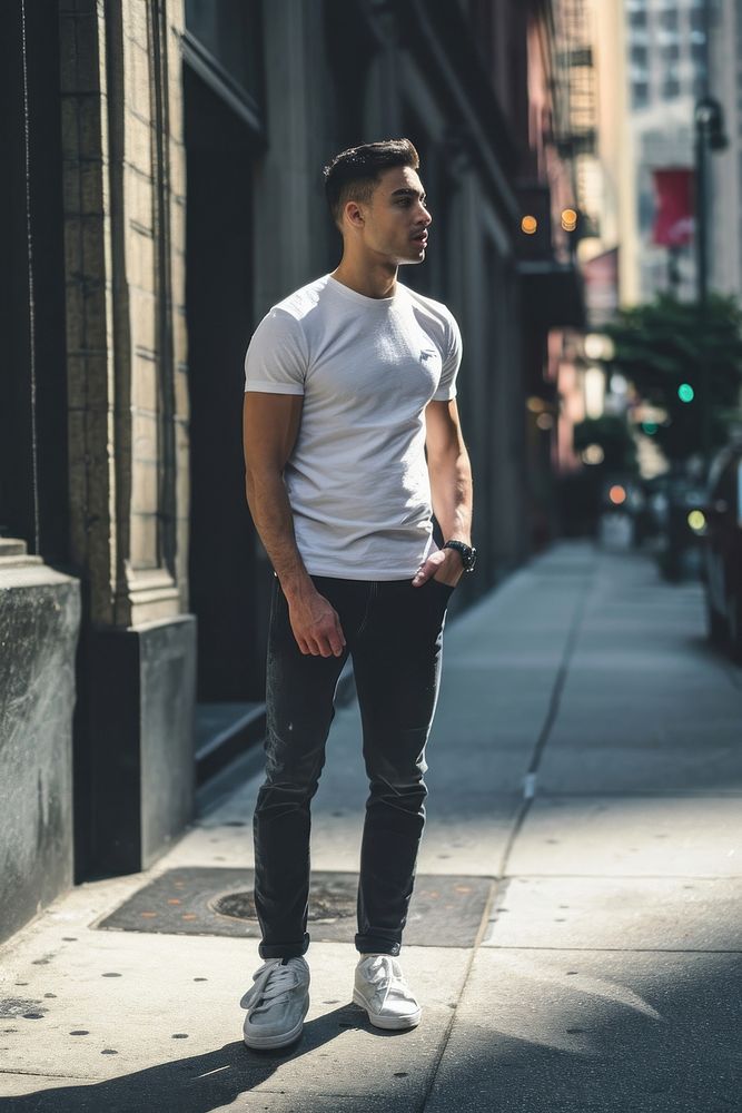 White t shirt standing fashion adult. AI generated Image by rawpixel.