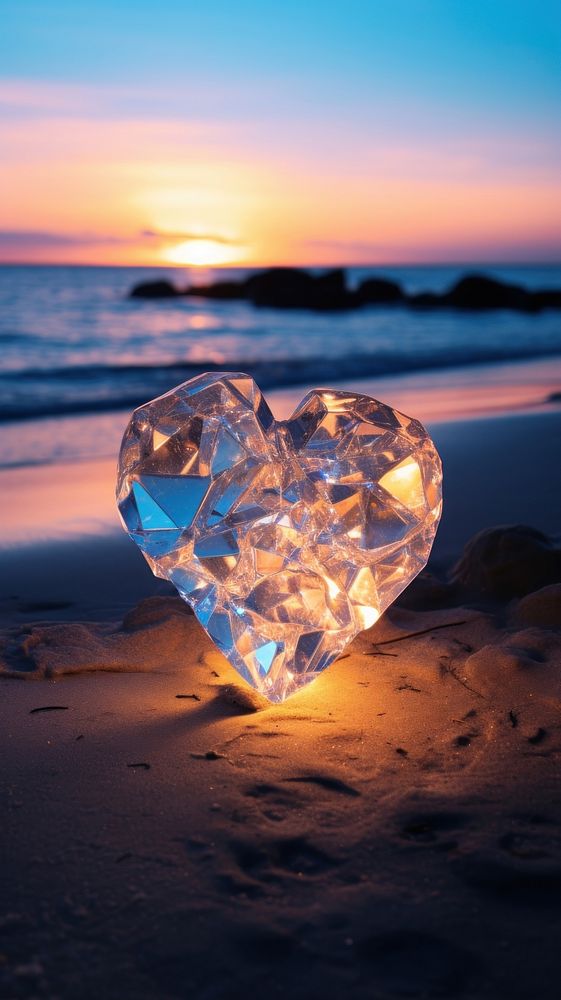  Heart shaped crystal outdoors glowing jewelry. AI generated Image by rawpixel.