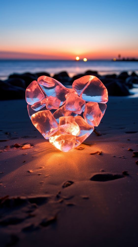 Heart shaped crystal beach outdoors glowing. AI generated Image by rawpixel.