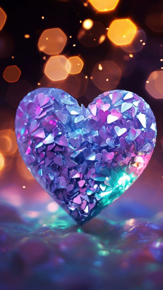 Heart shaped crystal glowing illuminated backgrounds.