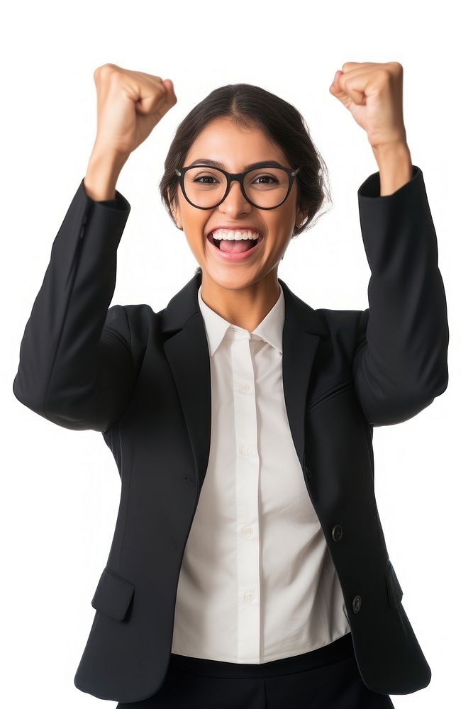 Mexican business woman cheering portrait glasses smile. AI generated Image by rawpixel.