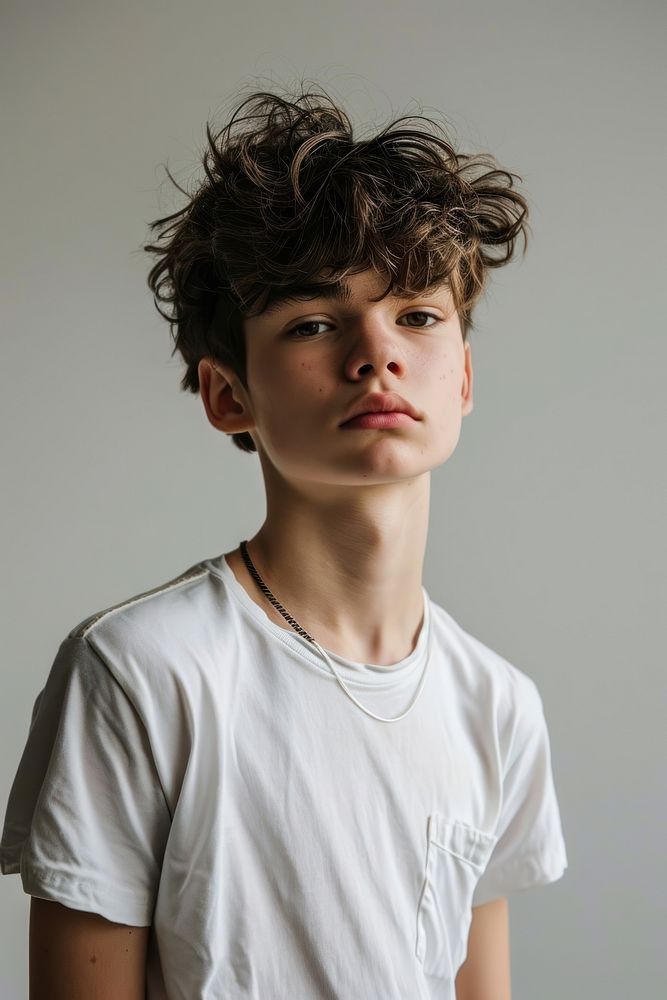 White t shirt boy contemplation individuality. AI generated Image by rawpixel.