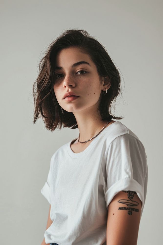 White t shirt photography portrait fashion. AI generated Image by rawpixel.