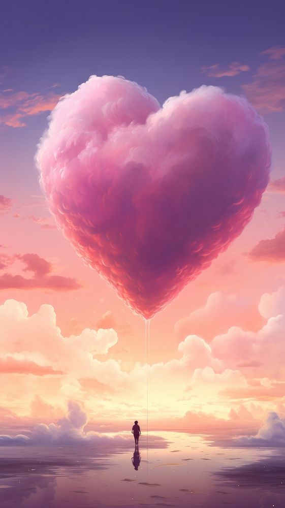  Heart shapes cloud pink sky. AI generated Image by rawpixel.