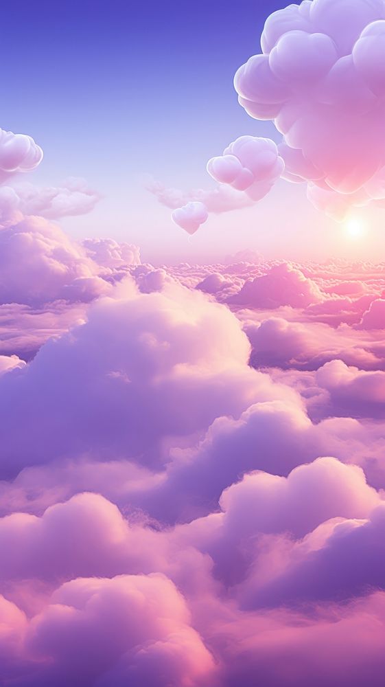  Heart shapes purple cloud sky. AI generated Image by rawpixel.