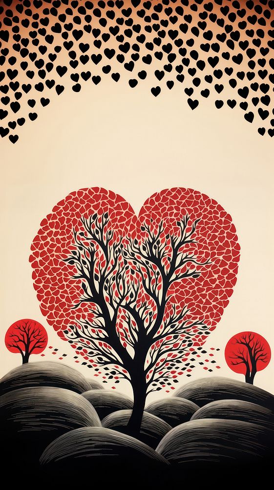  Heart shapes drawing nature illustrated. AI generated Image by rawpixel.