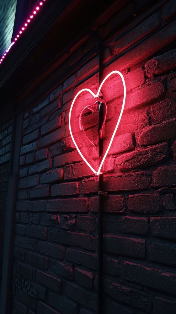  Heart sheaped neon sign architecture wall illuminated. AI generated Image by rawpixel.
