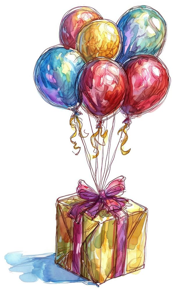 Balloons present box white background. AI generated Image by rawpixel.