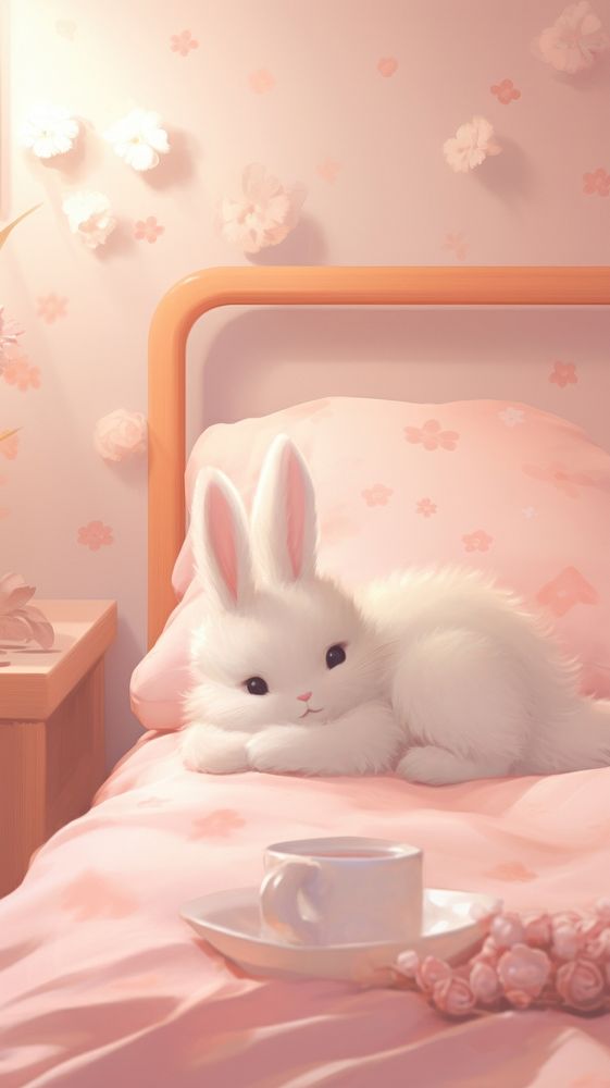  Bunny on the pillow rodent mammal animal. AI generated Image by rawpixel.