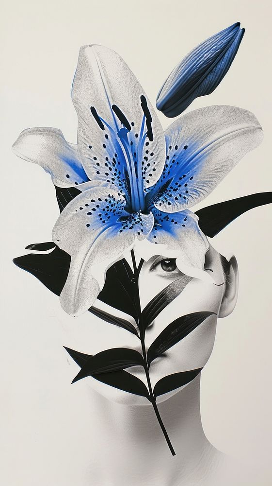 Cut paper collage with female flower lily plant.