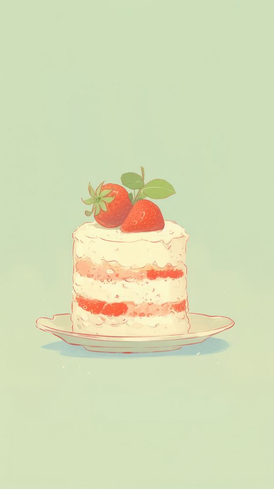  Strawberry cake dessert fruit plant. AI generated Image by rawpixel.