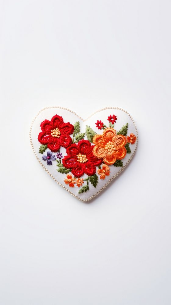  Heart shape with flower in embroidery style white celebration creativity. AI generated Image by rawpixel.