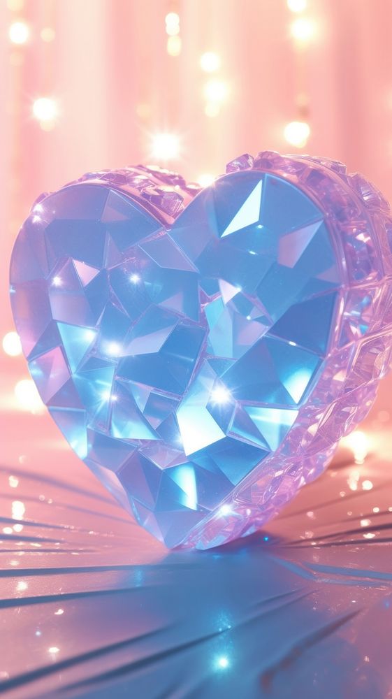 The heart wallpaper crystal blue illuminated. AI generated Image by rawpixel.