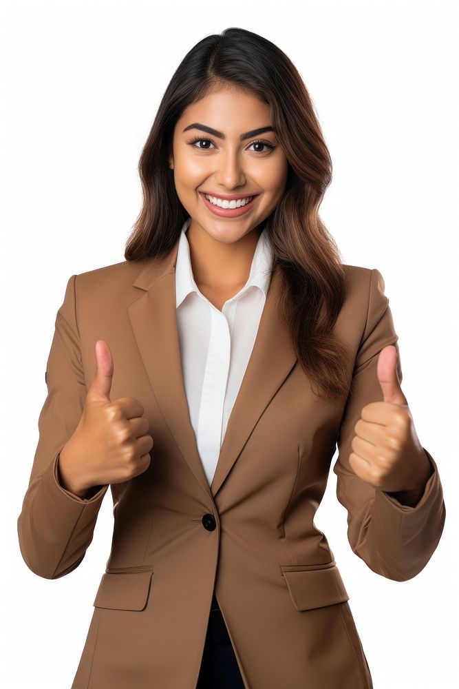 Mexican businesswoman showing thumbs up finger smile happy. AI generated Image by rawpixel.
