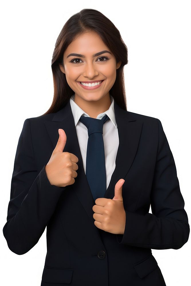 Mexican businesswoman showing thumbs up finger adult white background. AI generated Image by rawpixel.