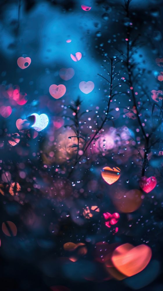  Heart shaped bokeh night outdoors nature. AI generated Image by rawpixel.