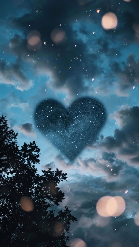  Heart shaped bokeh night sky tranquility. AI generated Image by rawpixel.