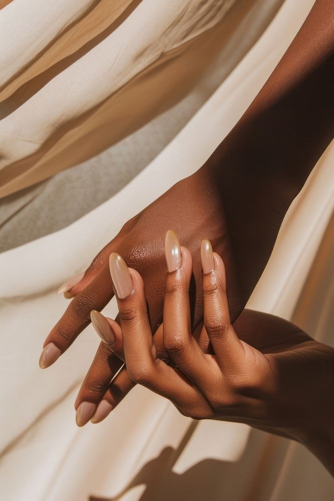 Neutral beige manicure nails hand fashion finger.