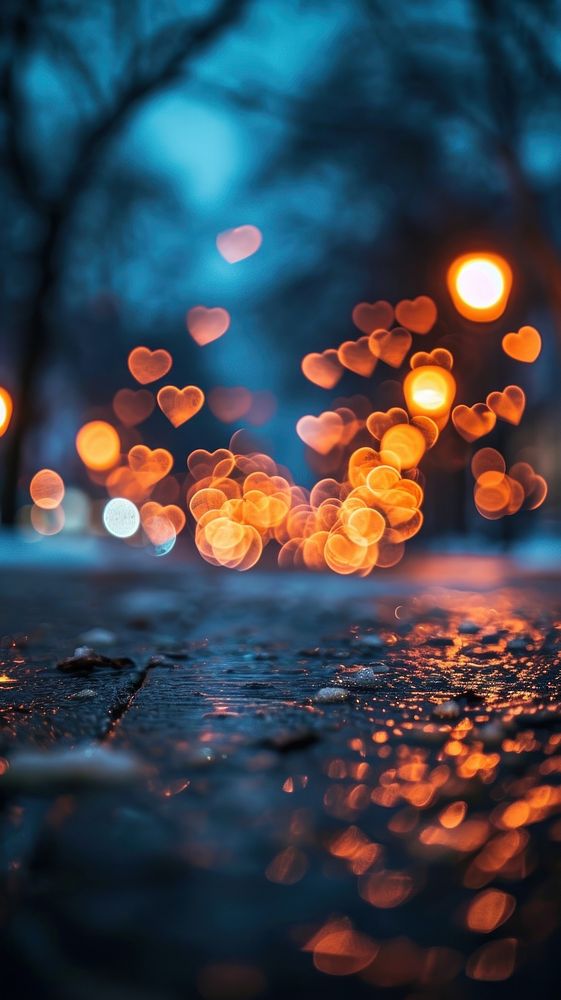  Heart shaped bokeh light lighting outdoors. AI generated Image by rawpixel.