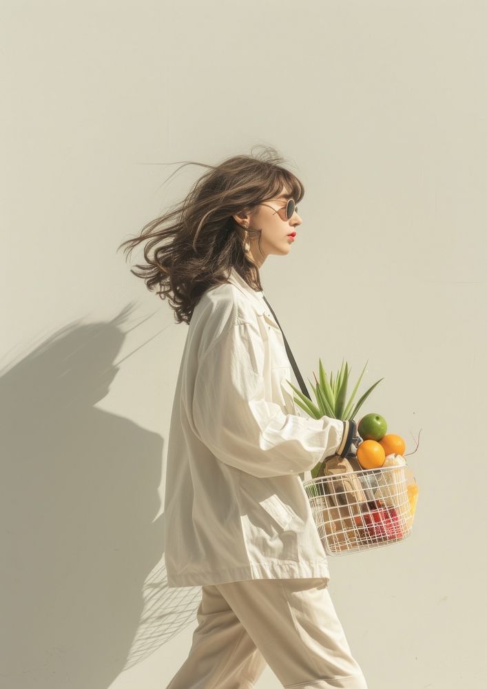 Grocery shopping portrait basket plant.