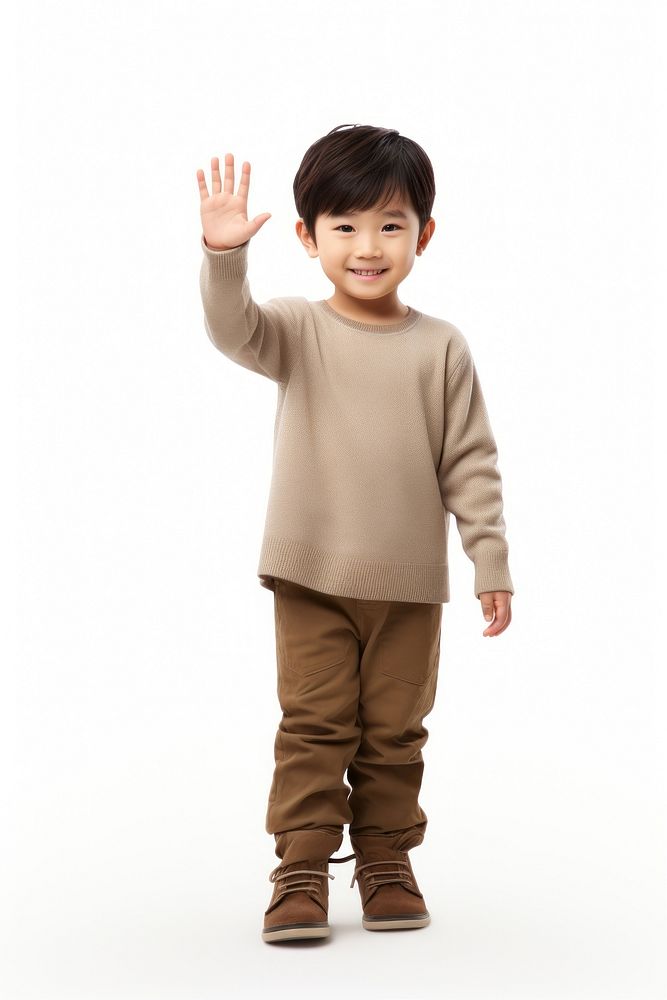Korean little boy standing portrait sleeve.