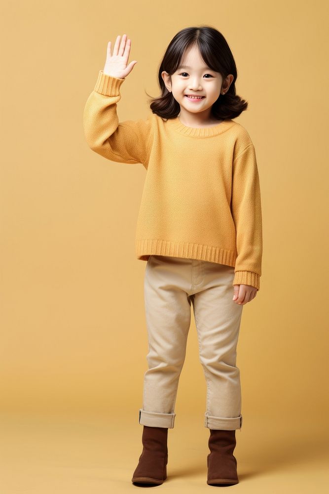 Korean little girl sweater child face.