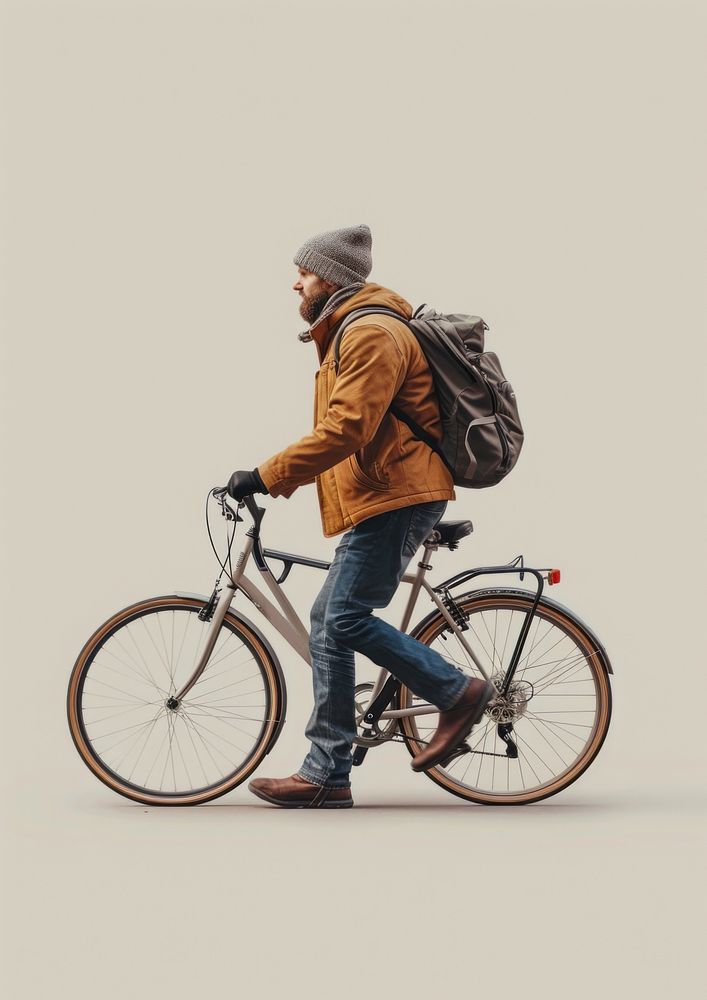 Person cycling backpack bicycle vehicle.