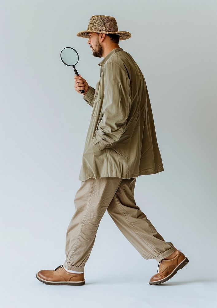 Person holding magnifying glass walking person adult.