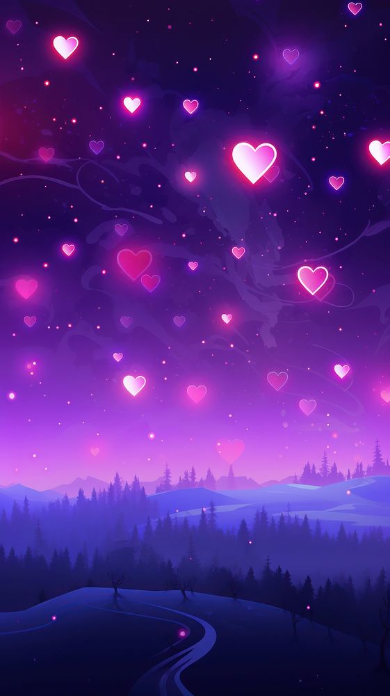  Pink hearts purple light backgrounds. AI generated Image by rawpixel.