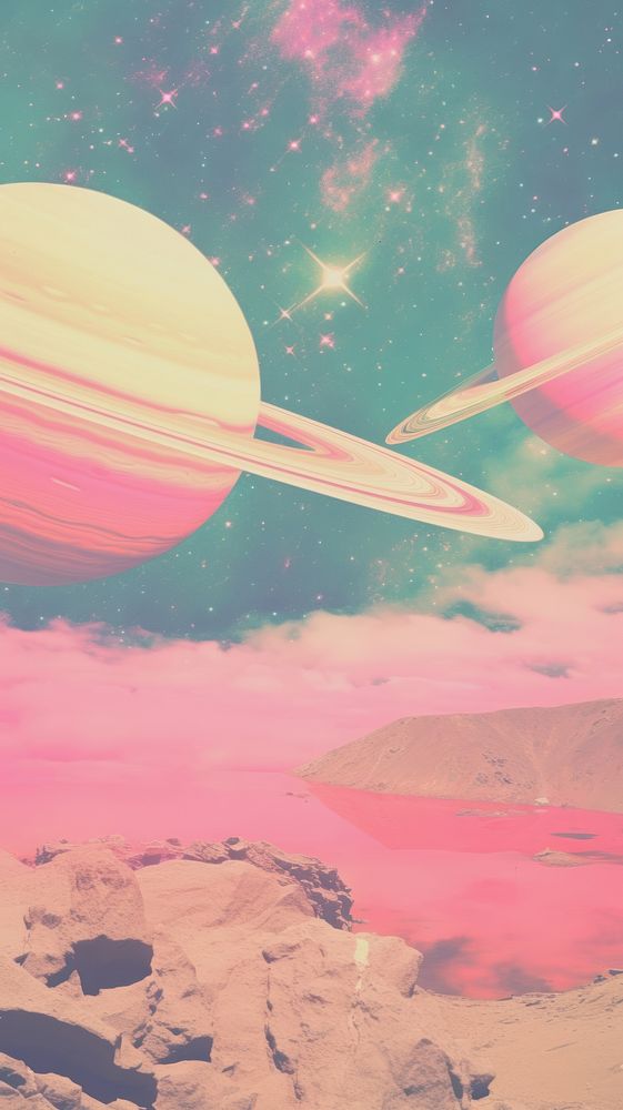  Saturn in galaxy space astronomy outdoors. AI generated Image by rawpixel.