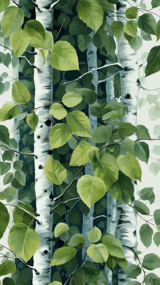  Birch trees leaves green plant leaf. AI generated Image by rawpixel.