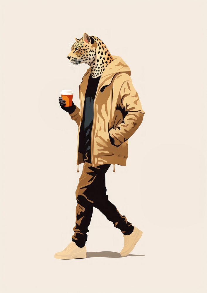 Leopard walking jacket animal. AI generated Image by rawpixel.