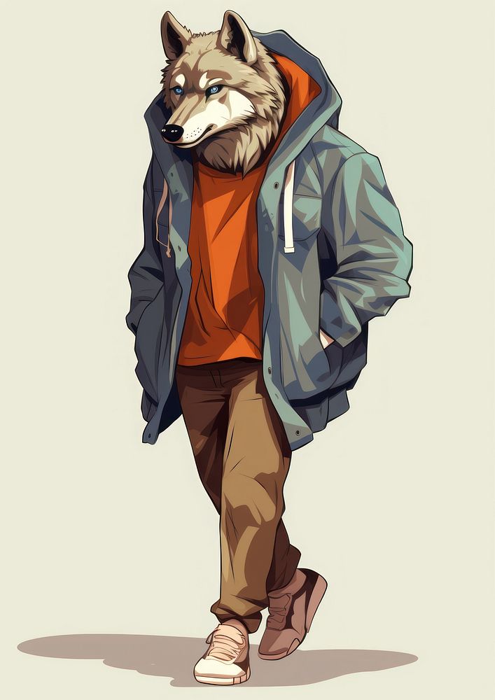 Wolf walking footwear jacket. AI generated Image by rawpixel.