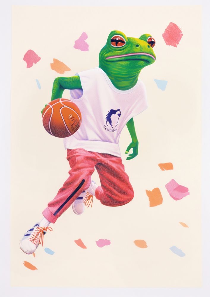 A cartoon Frog holding a basketball sports representation creativity. AI generated Image by rawpixel.