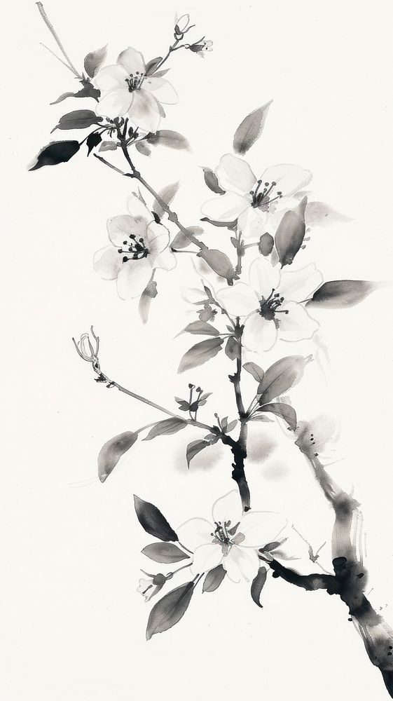 Osmanthus flower chinese brush blossom drawing sketch.